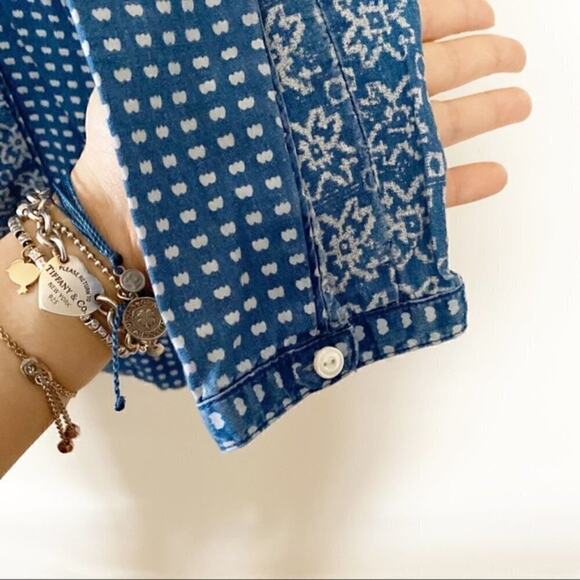 J. crew Bleached-Out patterned Indigo Top sz 0 - Picture 6 of 8